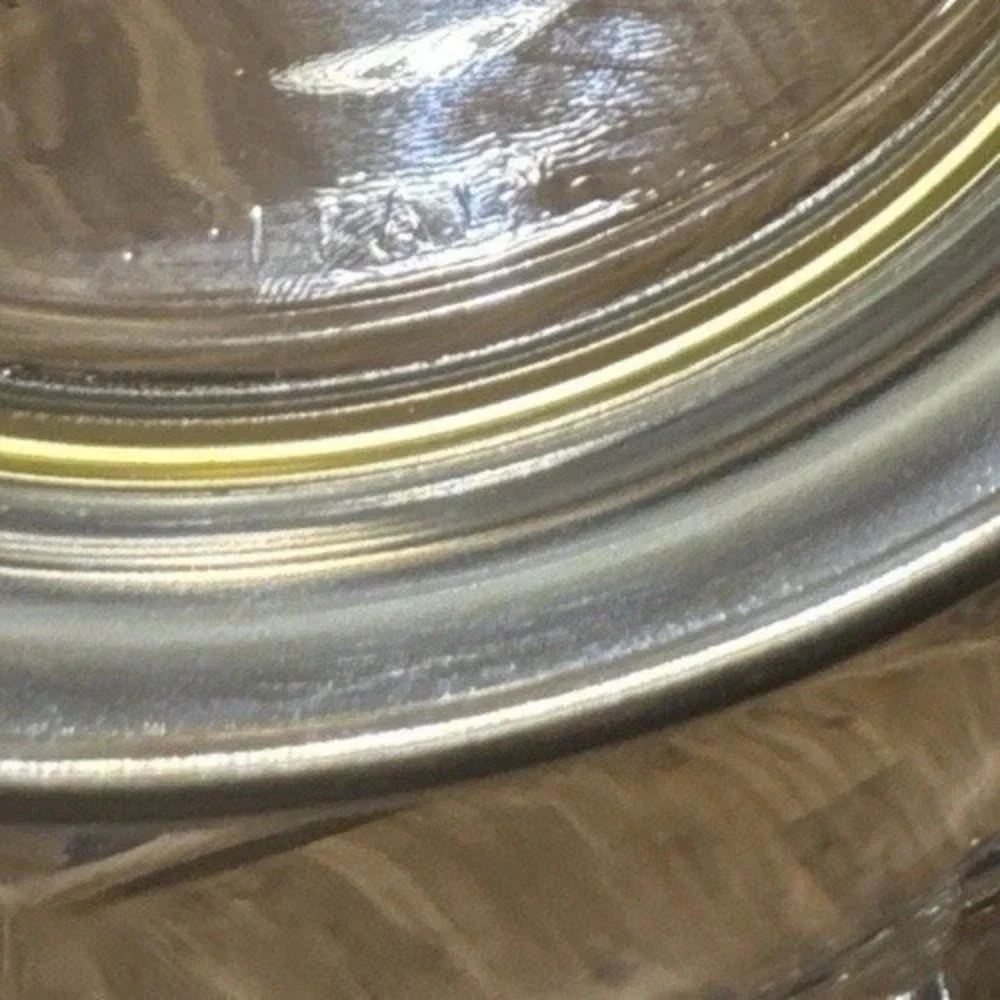 Vintage MCM Faceted Thick Italian Glass Centerpiece Bowl w Brass‎ Tone Metal Rim